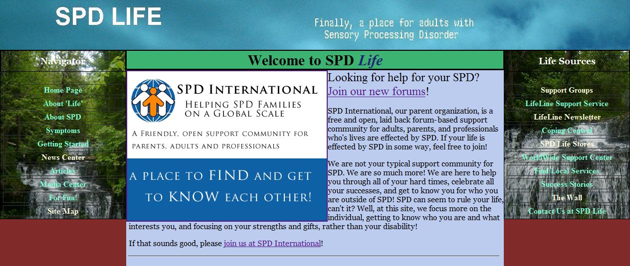 Old home page for SPD Life